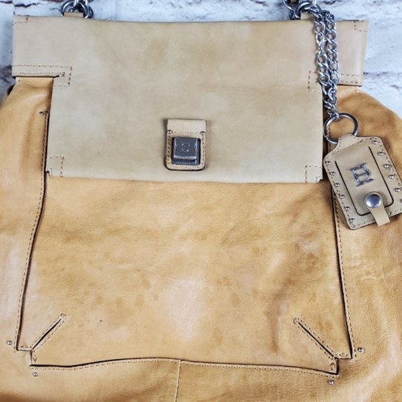 Olivia Harris Square Flap Shoulder Bag Purse Handbag Tan Leather Tote Classic - Picture 8 of 8